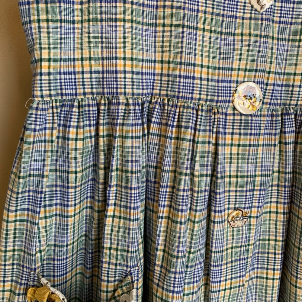 Vtg HANDMADE USA COTTAGECORE PLAID JUMPER DRESS Pinafore Trad Farmhouse Buttons - Picture 3 of 9